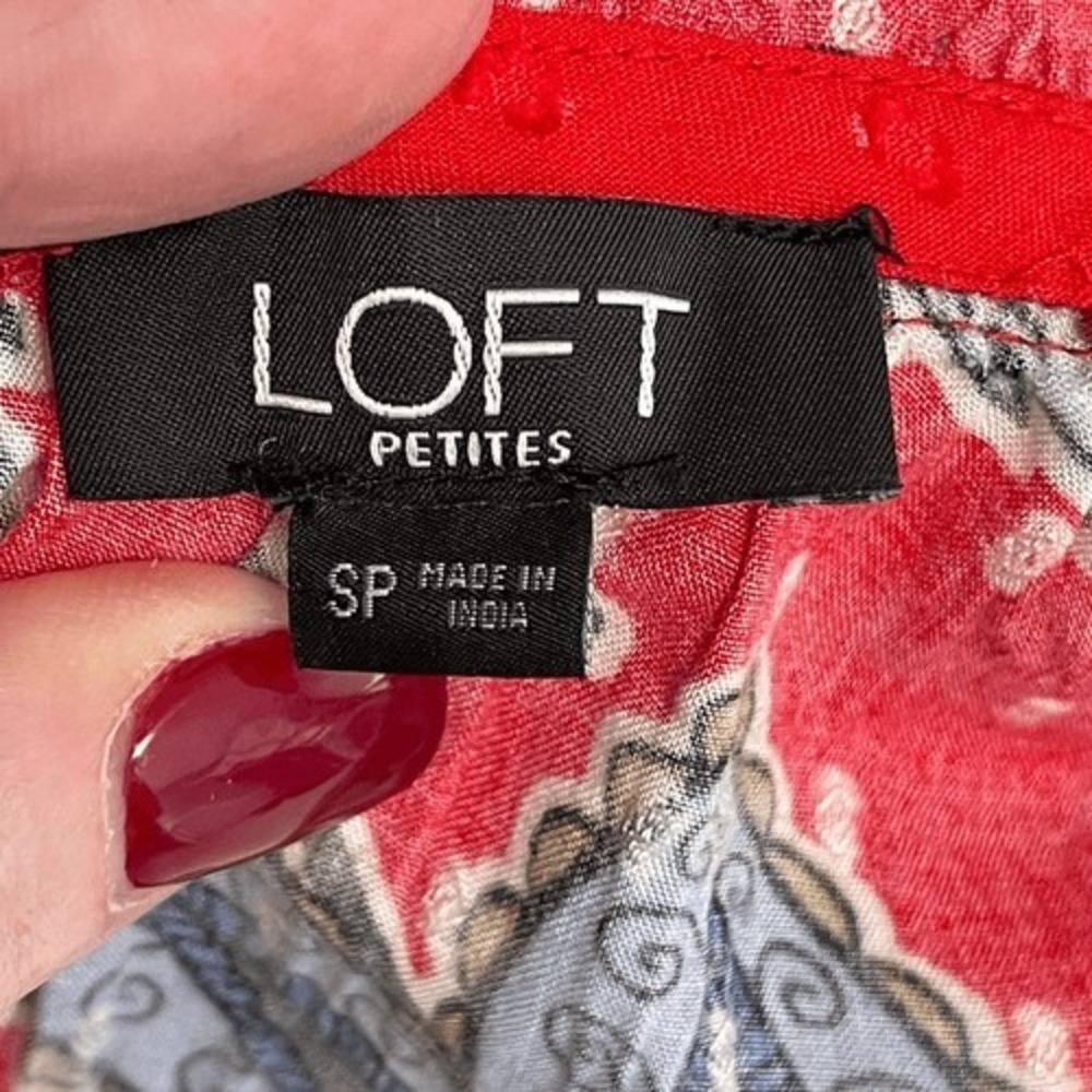 LOFT Petites Red Floral Ruffle Neck Sleeveless Romper Size SP - Picture 14 of 15
